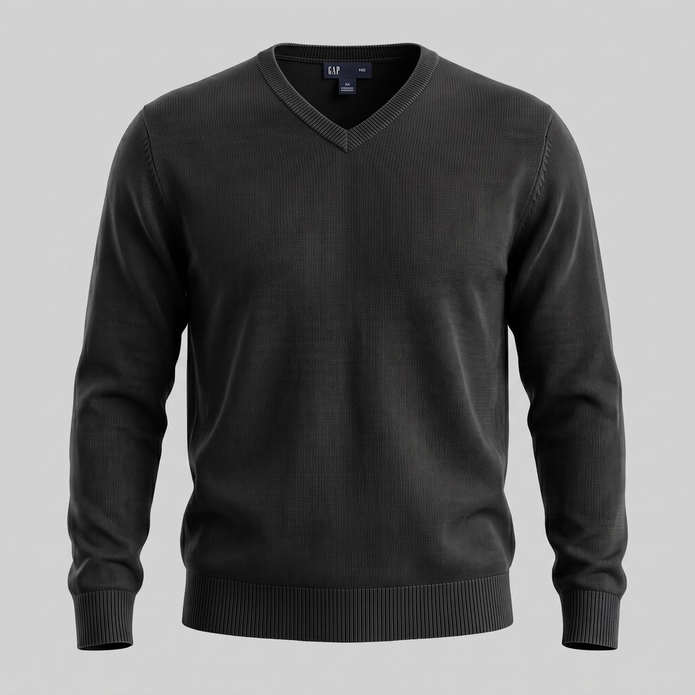 Gap Mens XL Black Sweater V-Neck Pullover 100% Cotton Solid Long‎ Sleeve